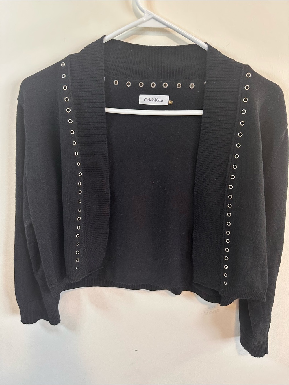 Calvin Klein Black Open-Front Eyelet Trim Cardigan
